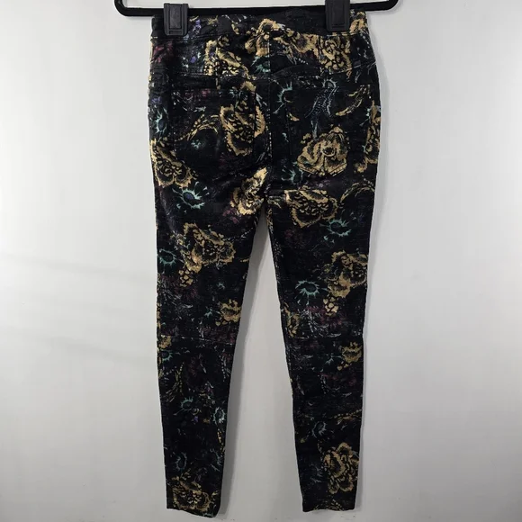 Free People Lennon Funktown Velvet Moto Zip Floral Printed Skinny Pants Size 0 - Picture 10 of 14